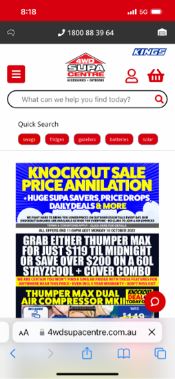 4WD Supacentre pwa site screenshot