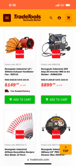 Trade Tools  pwa site screenshot